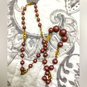 Vintage Antique Pink Beads with Gold Tone Accent & Barrel Clasp